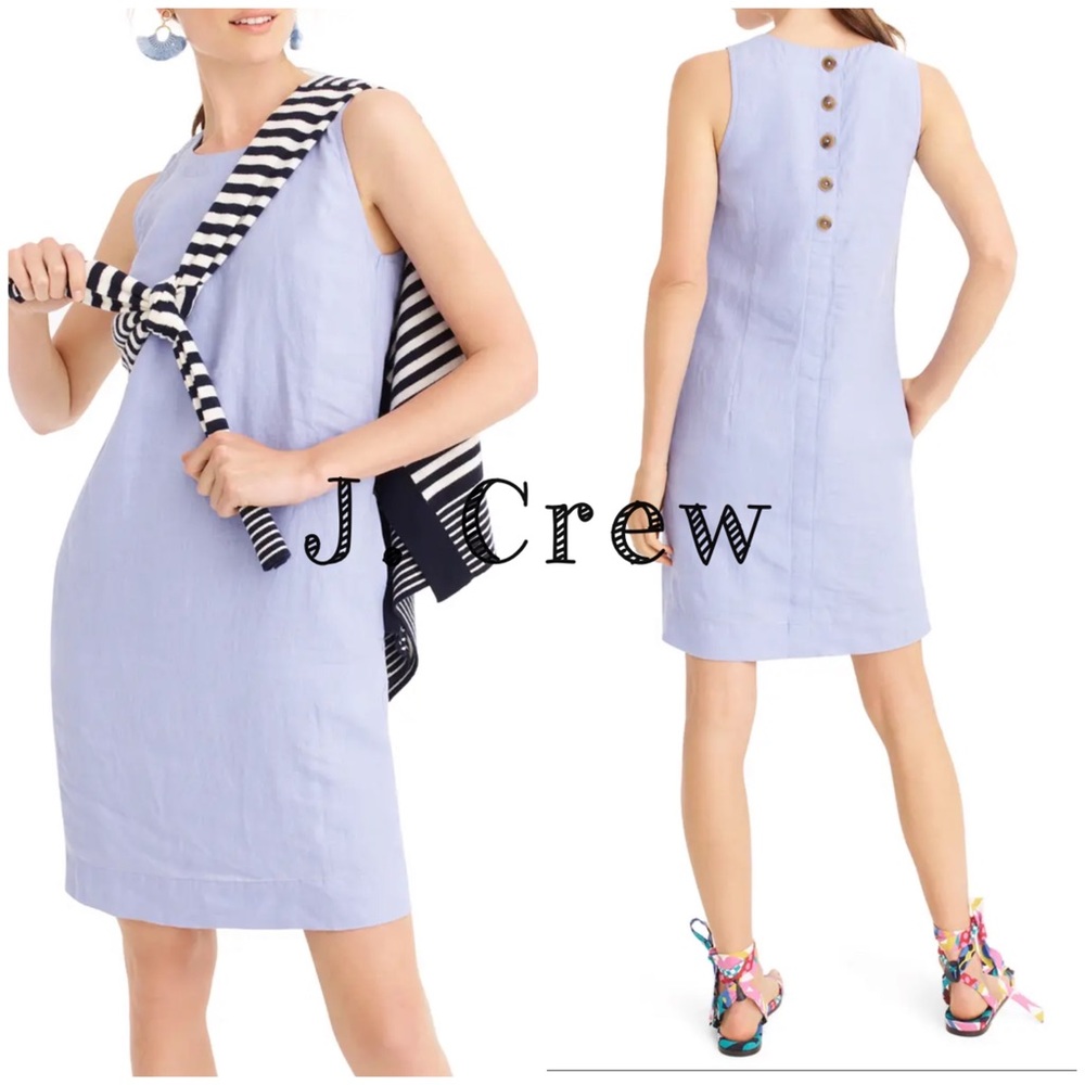 CYBER MONDAYJ. CREW Button Back Shift Dress Chambray Denim Linen Light Blue (MT)
